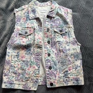 Pac-Sun Bullhead White & Floral Jean Vest Size L